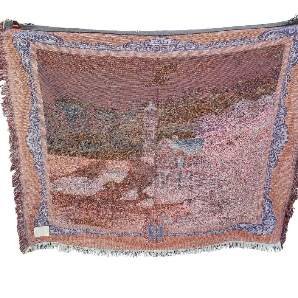 Thomas Kinkade Lighthouse Woven Throw Blanket 57x48 Painter of‎ Light Fringe